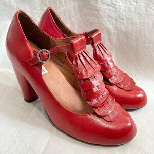 y2k Skechers high heel shoes red glossy leather ruffle mary jane womens 6 pump